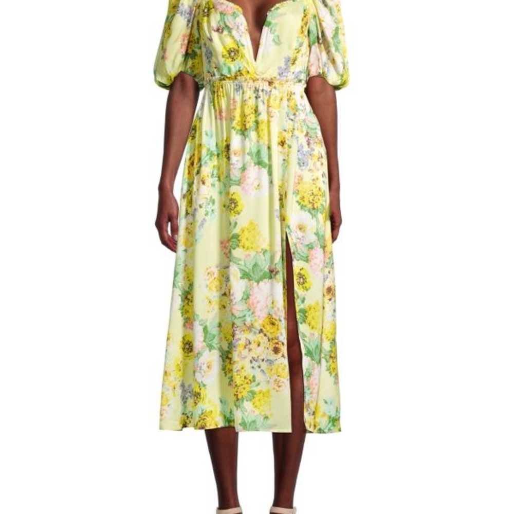 💛 For Love And Lemons Yellow Floral Midi Dress 💛